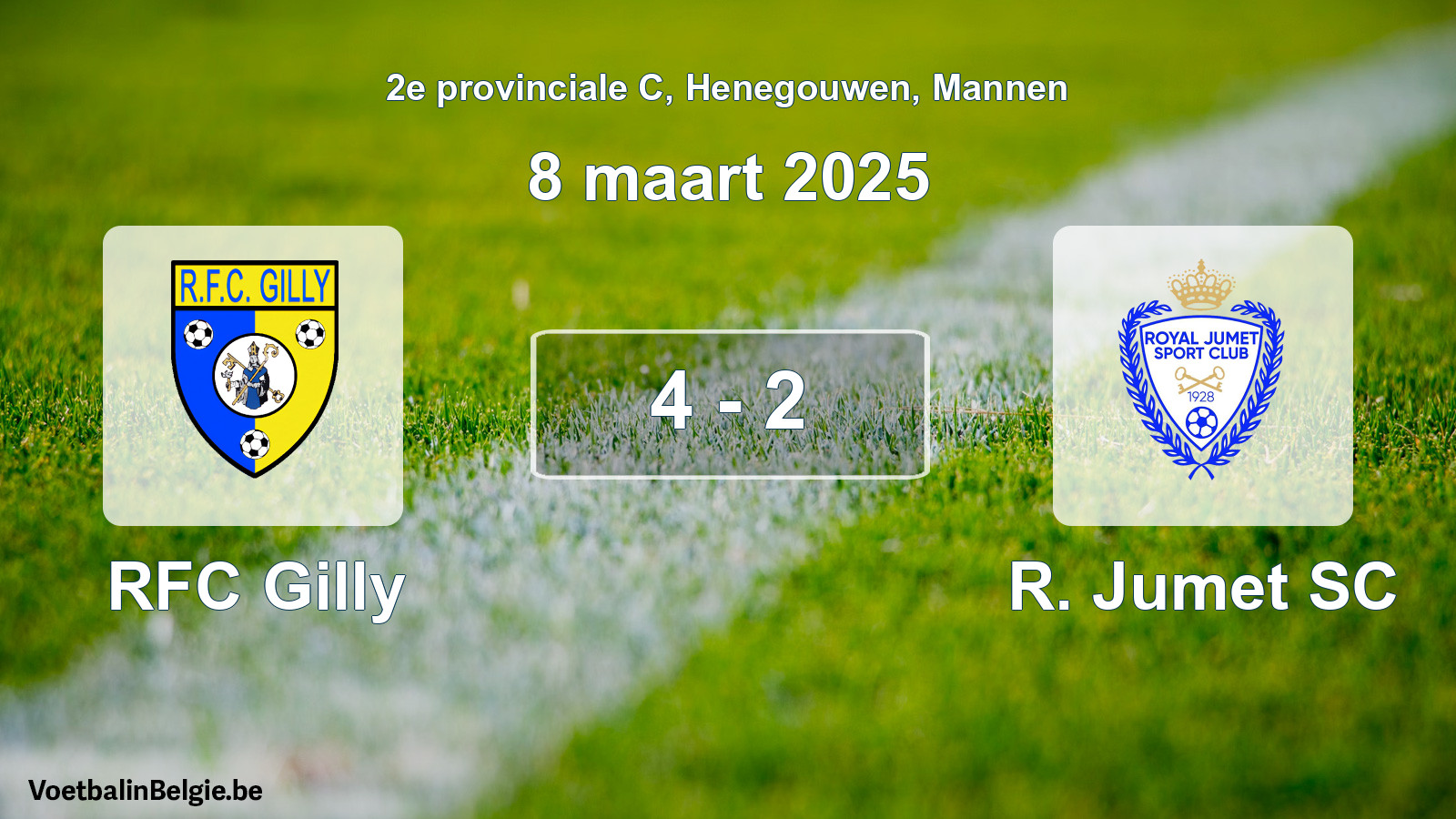 Gespeelde wedstrijd mannenvoetbal: RFC Gilly - R. Jumet SC 4 - 2 (8 maart 2025)