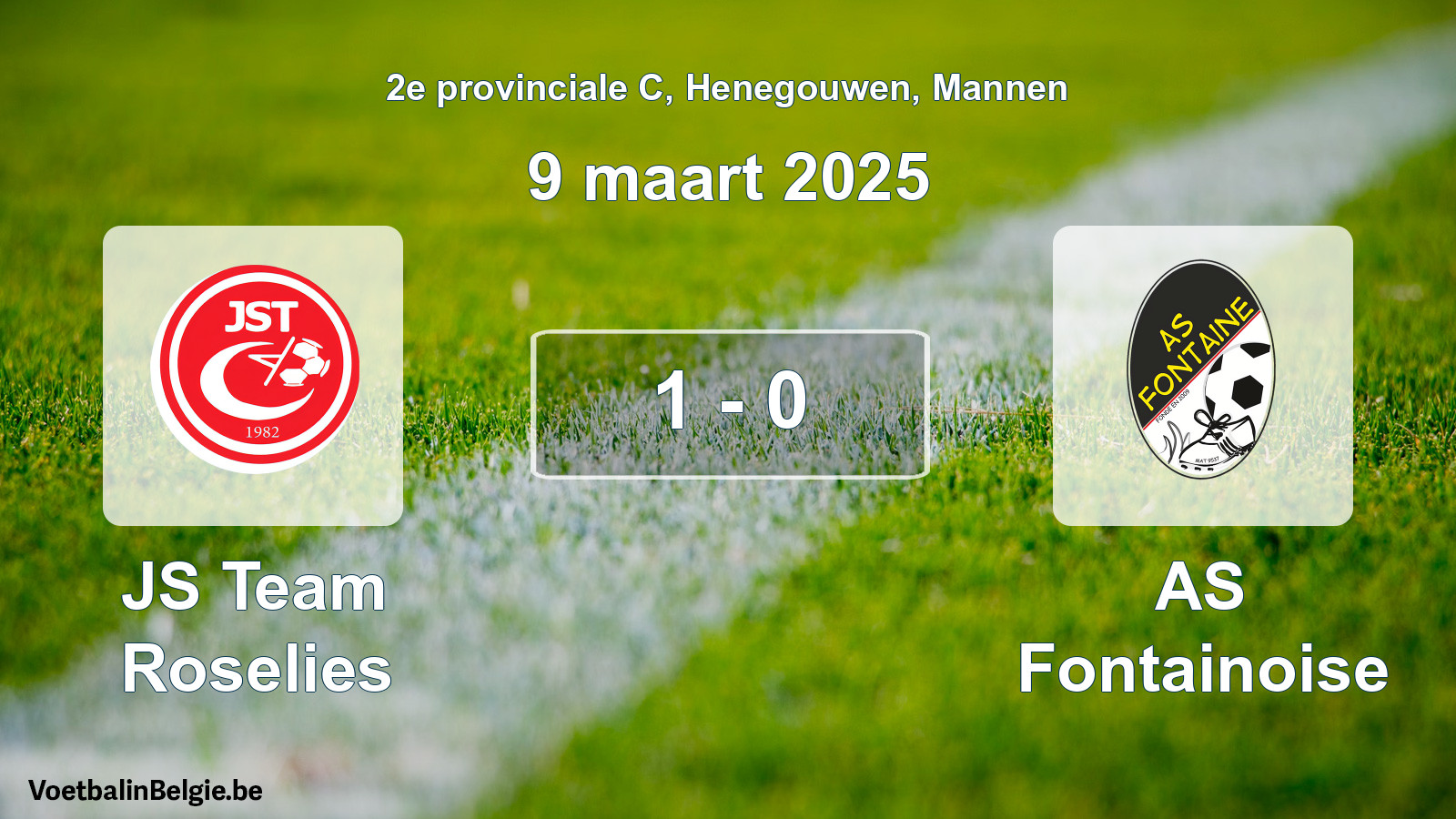 Match joué football hommes: JS Team Roselies - AS Fontainoise 1 - 0 (9 mars 2025)