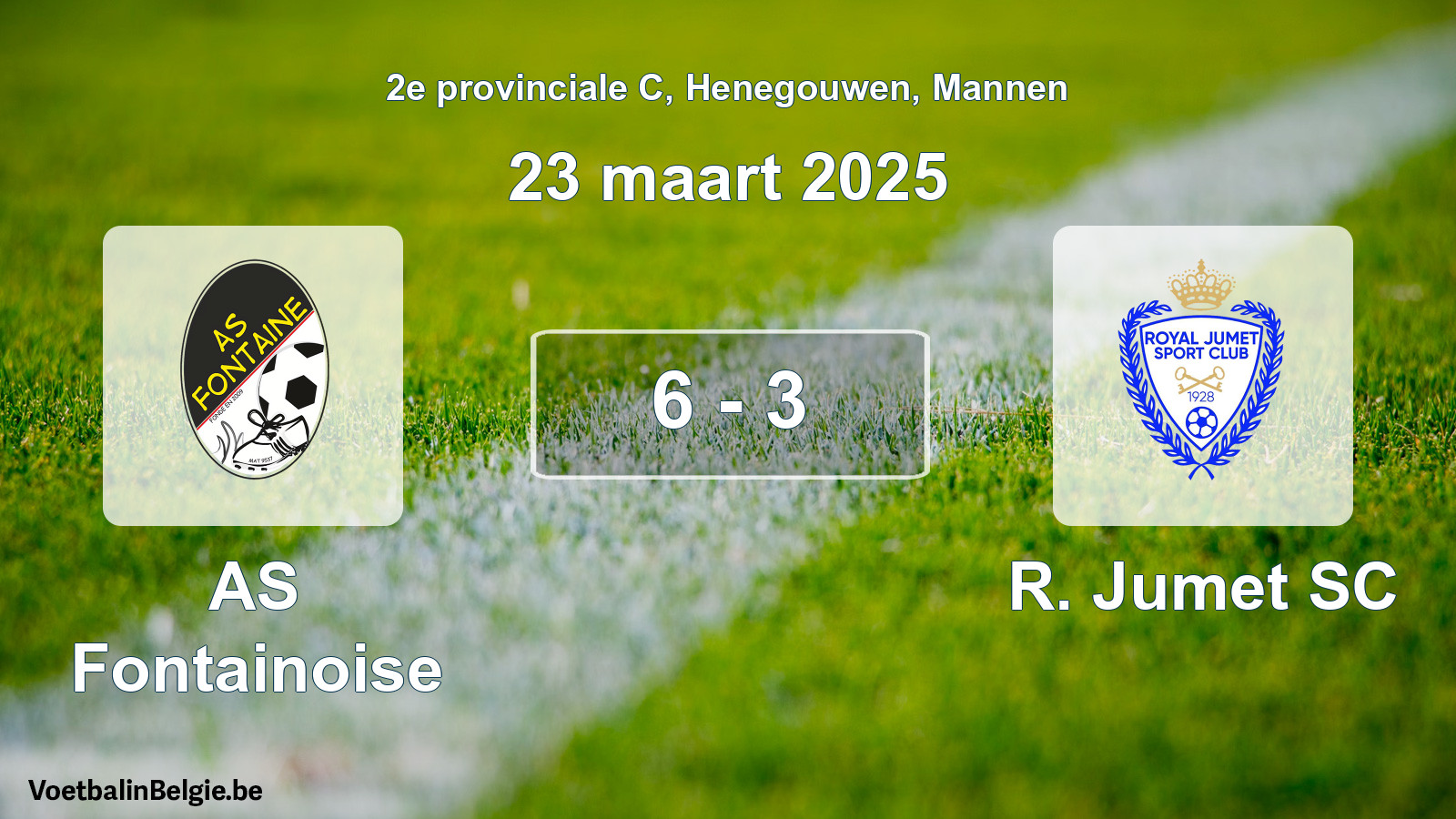 Gespeelde wedstrijd mannenvoetbal: AS Fontainoise - R. Jumet SC 6 - 3 (23 maart 2025)