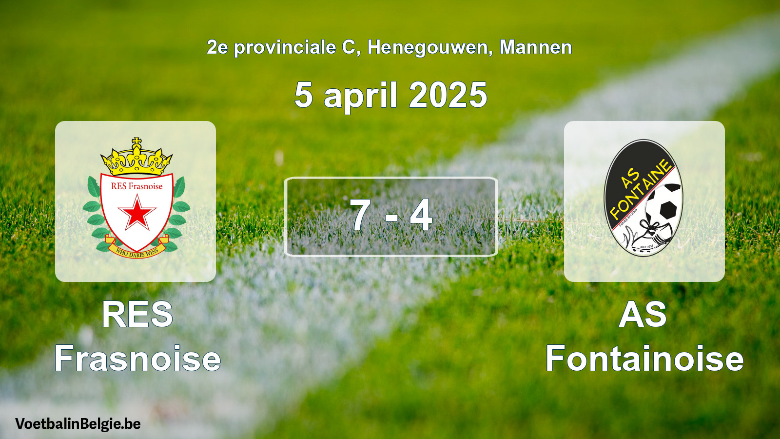 Match joué football hommes: RES Frasnoise - AS Fontainoise 7 - 4 (5 avril 2025)