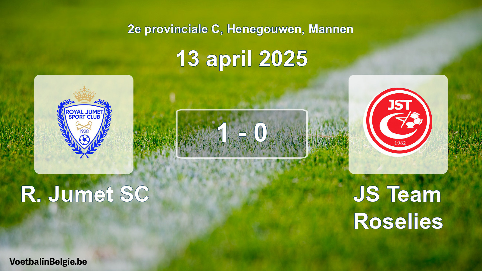 Match joué football hommes: R. Jumet SC - JS Team Roselies 1 - 0 (13 avril 2025)
