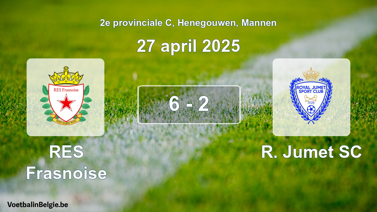 Gespeelde wedstrijd mannenvoetbal: RES Frasnoise - R. Jumet SC 6 - 2 (27 april 2025)