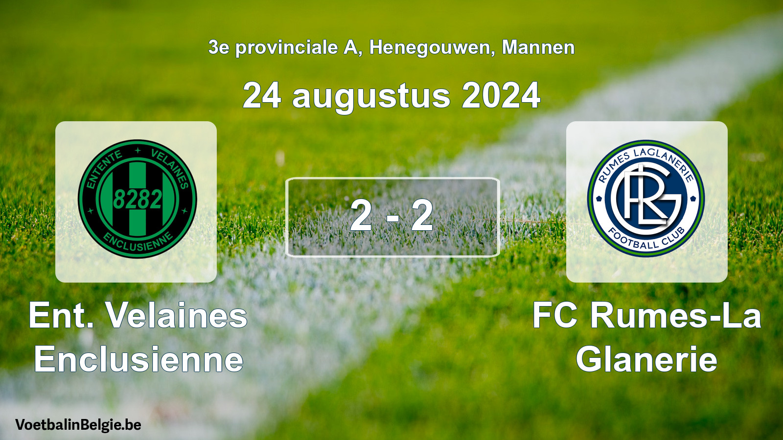 Gespeelde wedstrijd mannenvoetbal: Ent. Velaines Enclusienne - FC Rumes-La Glanerie 2 - 2 (24 augustus 2024)