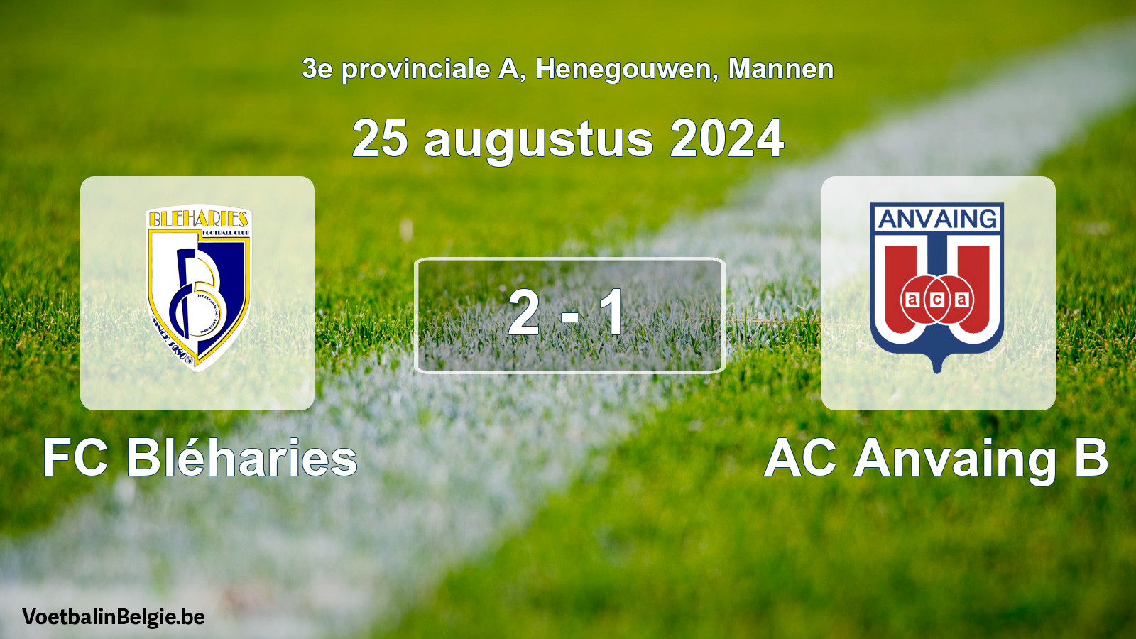 Gespeelde wedstrijd mannenvoetbal: FC Bléharies - AC Anvaing B 2 - 1 (25 augustus 2024)