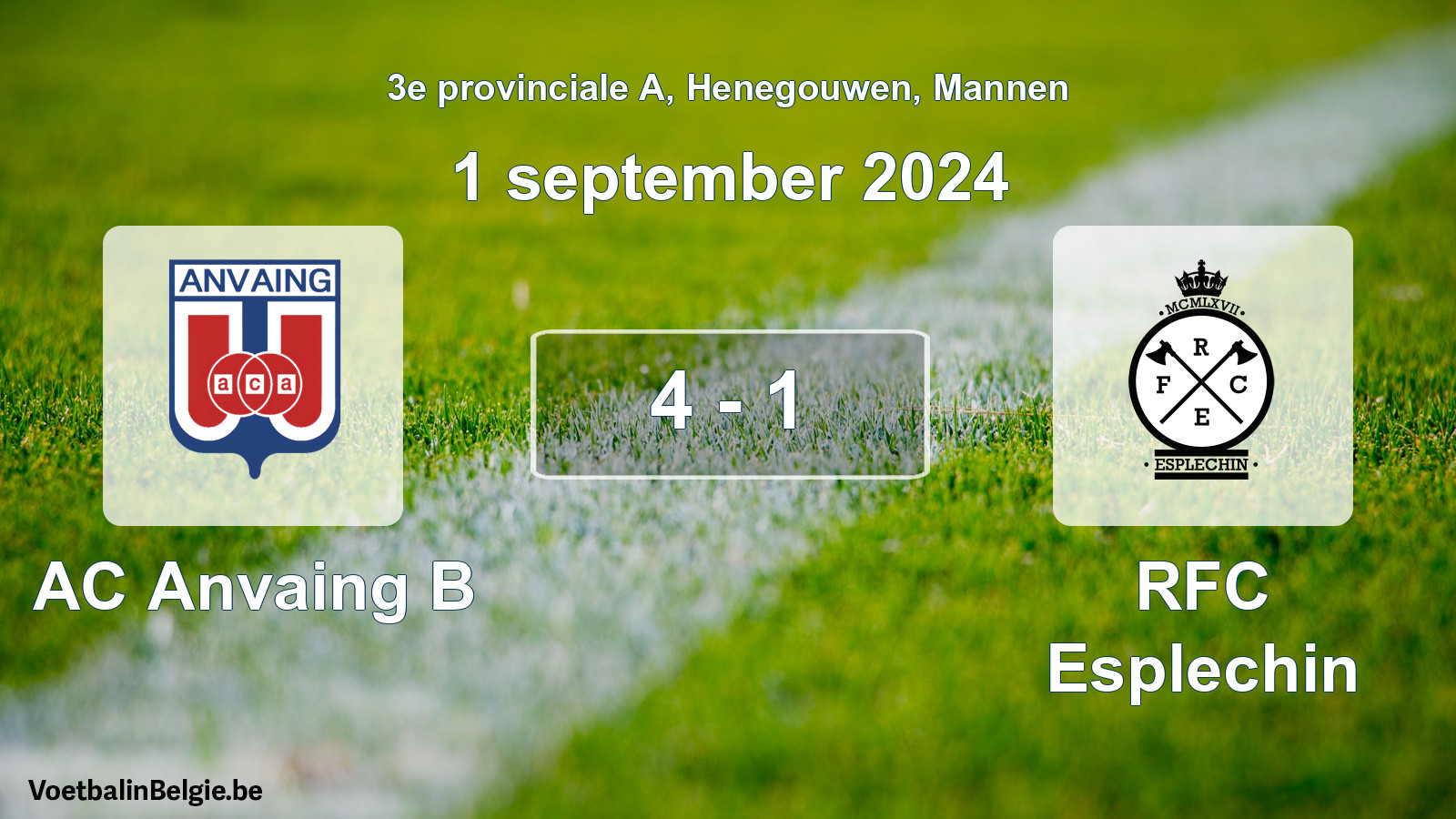 Gespeelde wedstrijd mannenvoetbal: AC Anvaing B - RFC Esplechin 4 - 1 (1 september 2024)