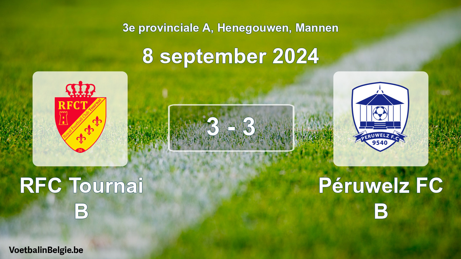 Gespeelde wedstrijd mannenvoetbal: RFC Tournai B - Péruwelz FC B 3 - 3 (8 september 2024)