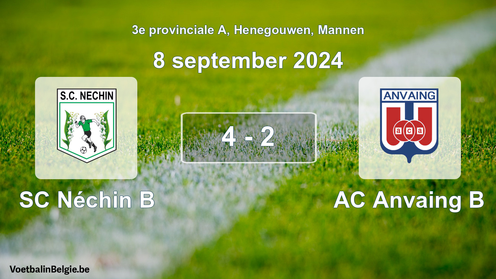 Gespeelde wedstrijd mannenvoetbal: SC Néchin B - AC Anvaing B 4 - 2 (8 september 2024)