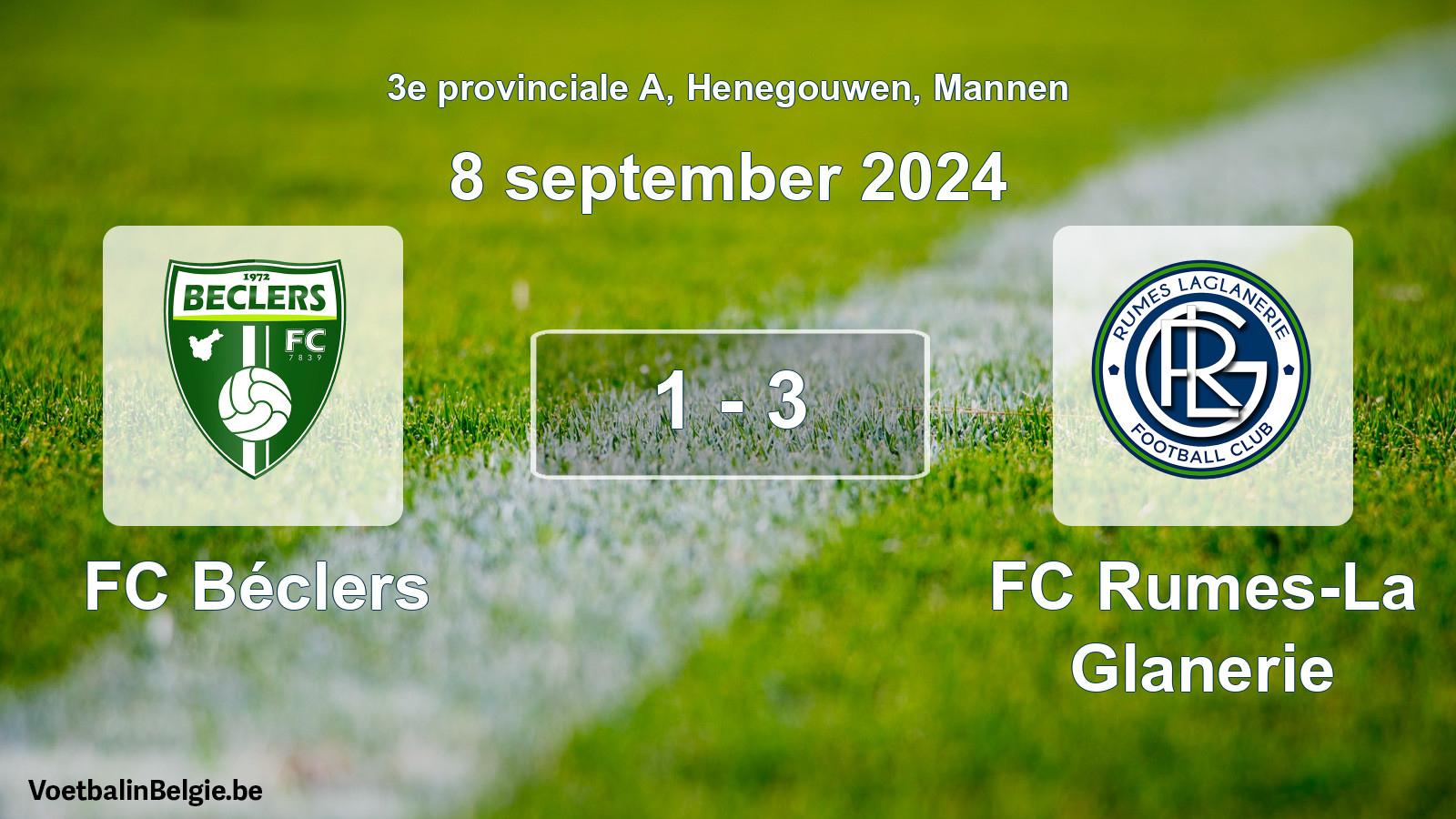 Gespeelde wedstrijd mannenvoetbal: FC Béclers - FC Rumes-La Glanerie 1 - 3 (8 september 2024)