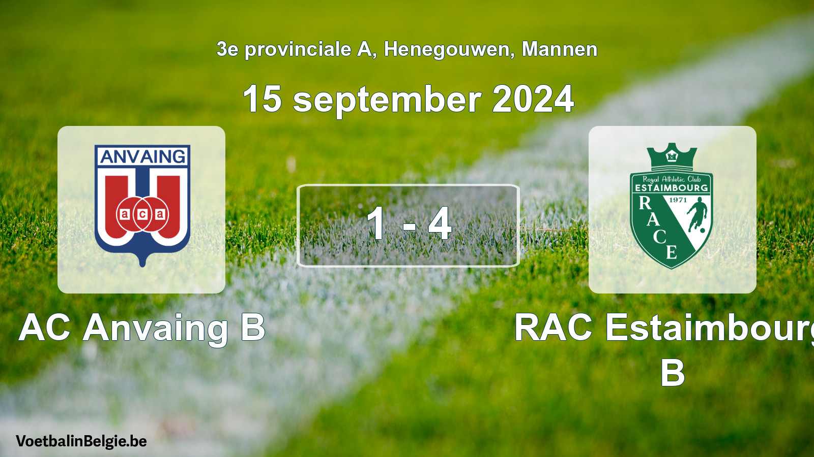 Gespeelde wedstrijd mannenvoetbal: AC Anvaing B - RAC Estaimbourg B 1 - 4 (15 september 2024)