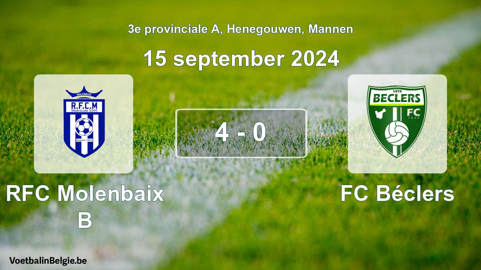 Gespeelde wedstrijd mannenvoetbal: RFC Molenbaix B - FC Béclers 4 - 0 (15 september 2024)