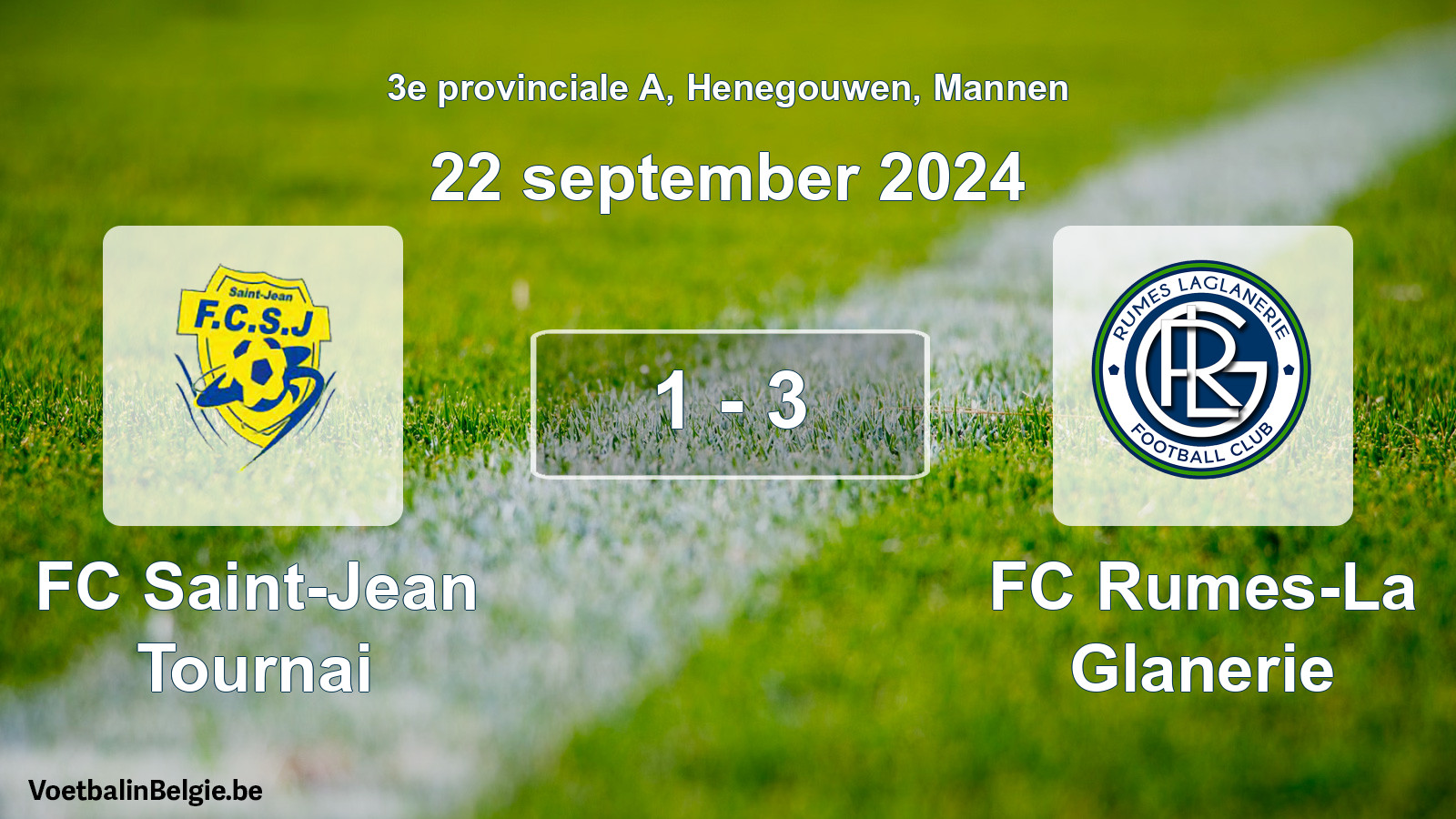 Gespeelde wedstrijd mannenvoetbal: FC Saint-Jean Tournai - FC Rumes-La Glanerie 1 - 3 (22 september 2024)