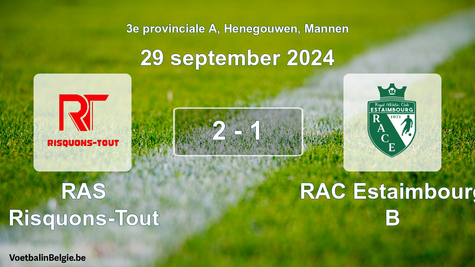 Gespieltes Spiel männer-Fußball: RAS Risquons-Tout - RAC Estaimbourg B 2 - 1 (29 September 2024)