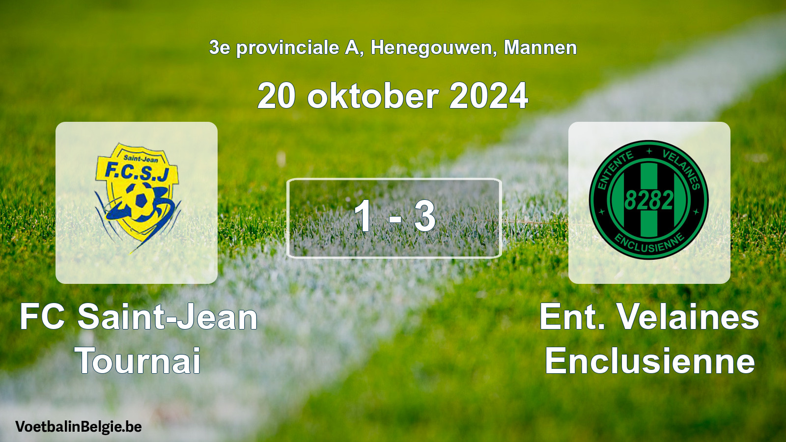 Gespeelde wedstrijd mannenvoetbal: FC Saint-Jean Tournai - Ent. Velaines Enclusienne 1 - 3 (20 oktober 2024)
