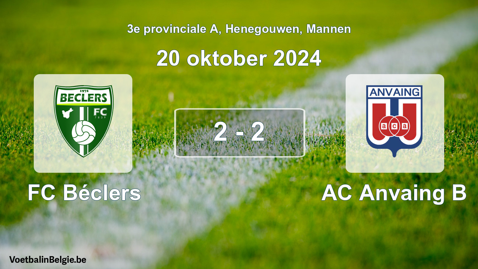 Gespeelde wedstrijd mannenvoetbal: FC Béclers - AC Anvaing B 2 - 2 (20 oktober 2024)
