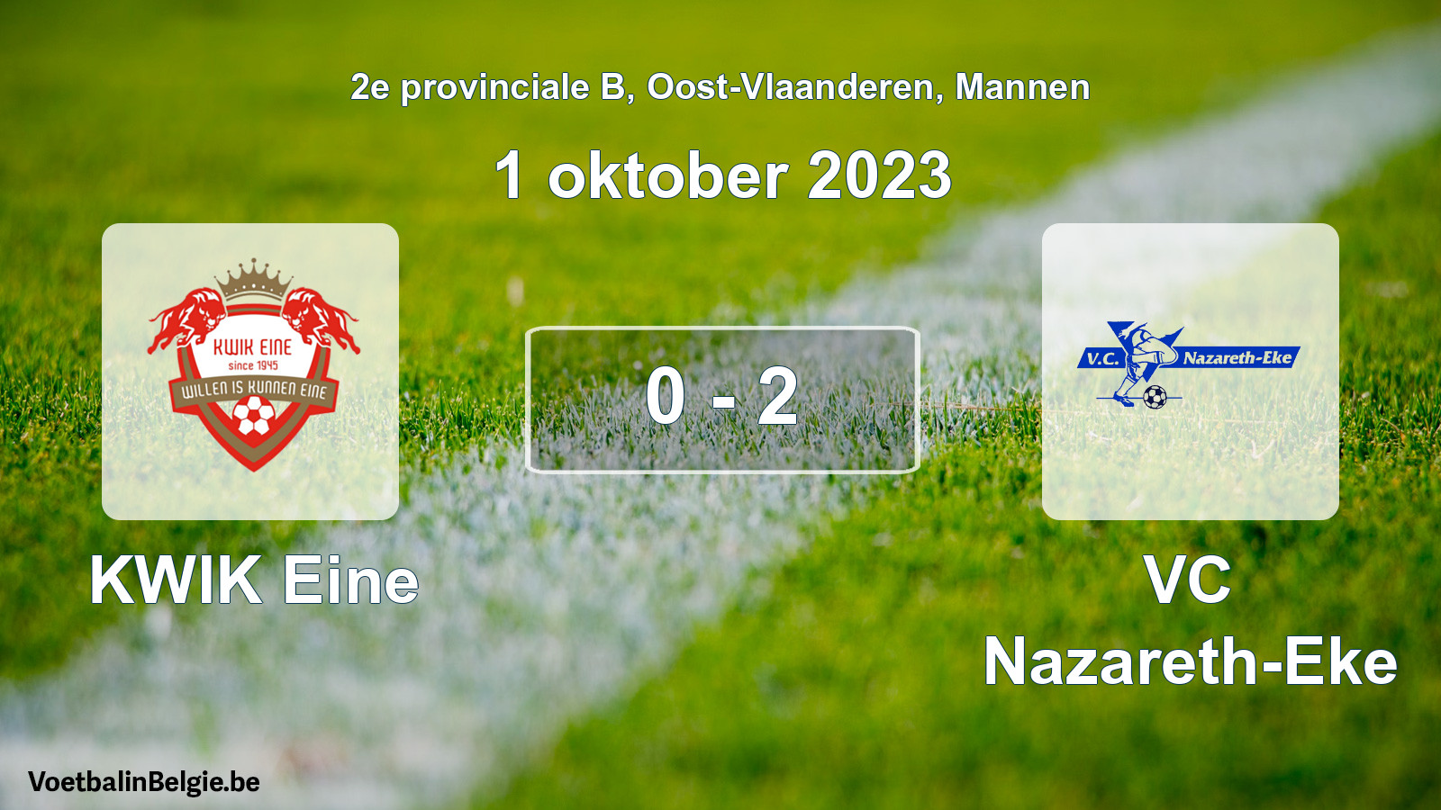 Gespeelde wedstrijd mannenvoetbal: KWIK Eine - VC Nazareth-Eke 0 - 2 (1 oktober 2023)
