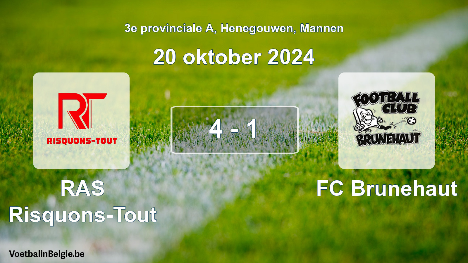 Gespeelde wedstrijd mannenvoetbal: RAS Risquons-Tout - FC Brunehaut 4 - 1 (20 oktober 2024)