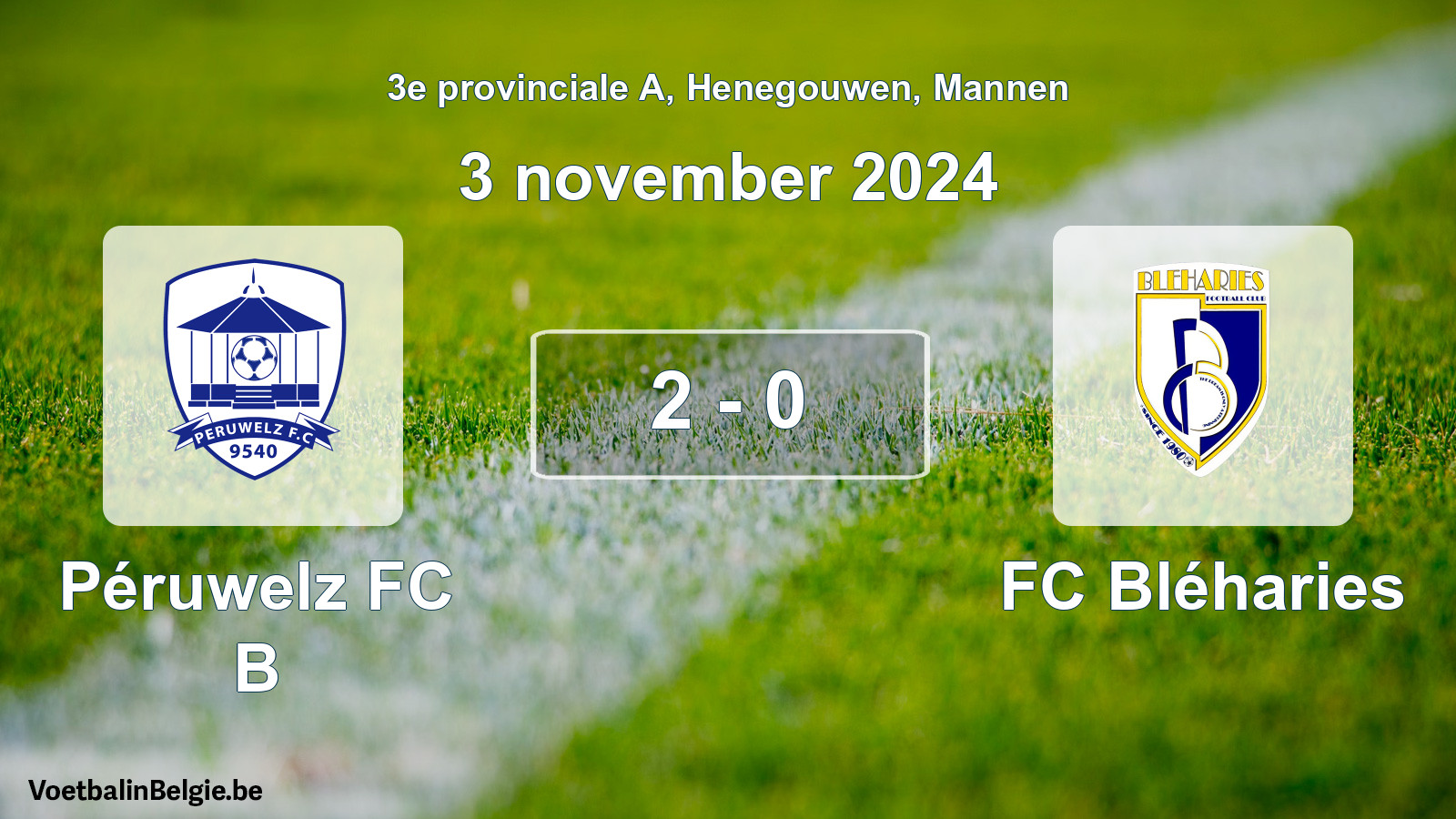 Gespeelde wedstrijd mannenvoetbal: Péruwelz FC B - FC Bléharies 2 - 0 (3 november 2024)
