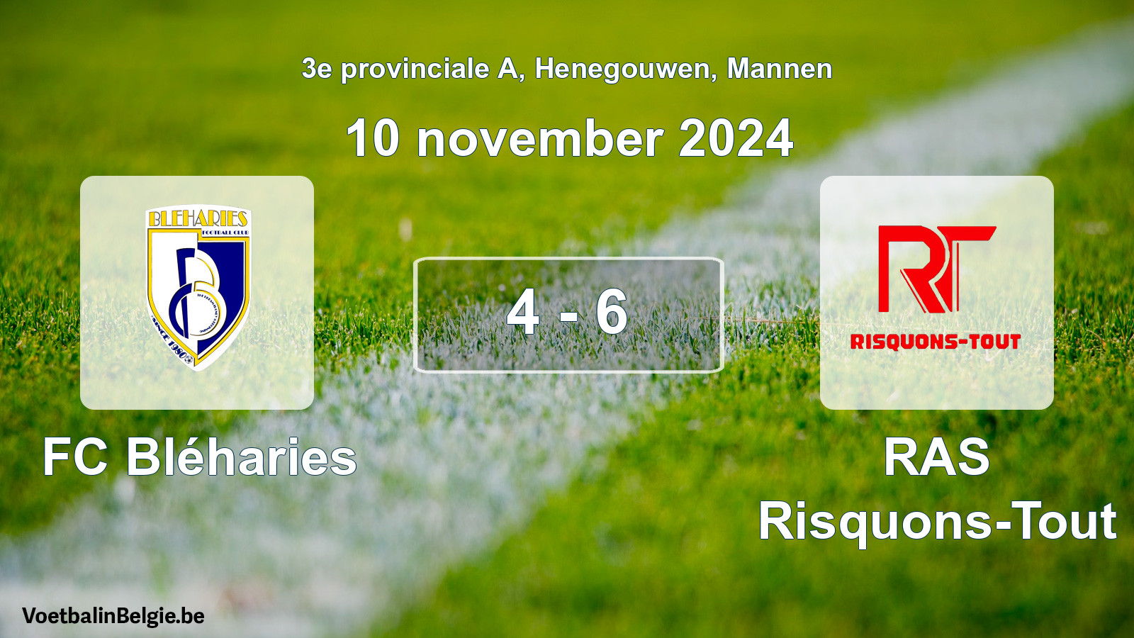 Gespeelde wedstrijd mannenvoetbal: FC Bléharies - RAS Risquons-Tout 4 - 6 (10 november 2024)