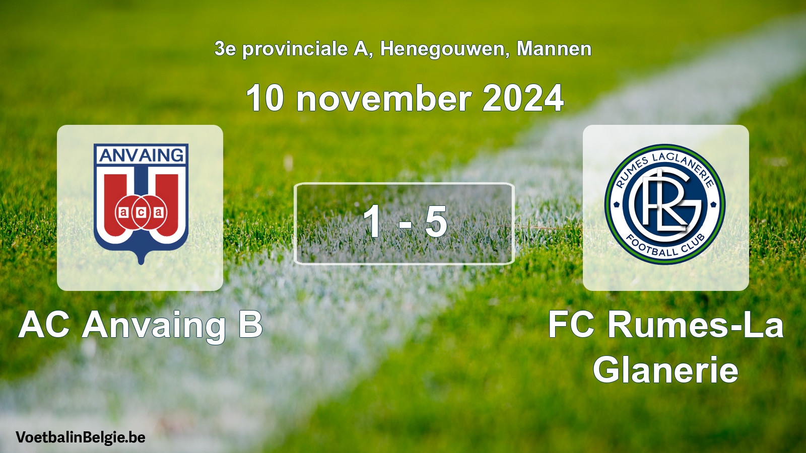 Gespeelde wedstrijd mannenvoetbal: AC Anvaing B - FC Rumes-La Glanerie 1 - 5 (10 november 2024)