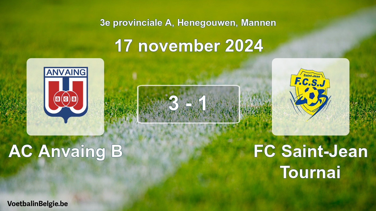 Gespeelde wedstrijd mannenvoetbal: AC Anvaing B - FC Saint-Jean Tournai 3 - 1 (17 november 2024)
