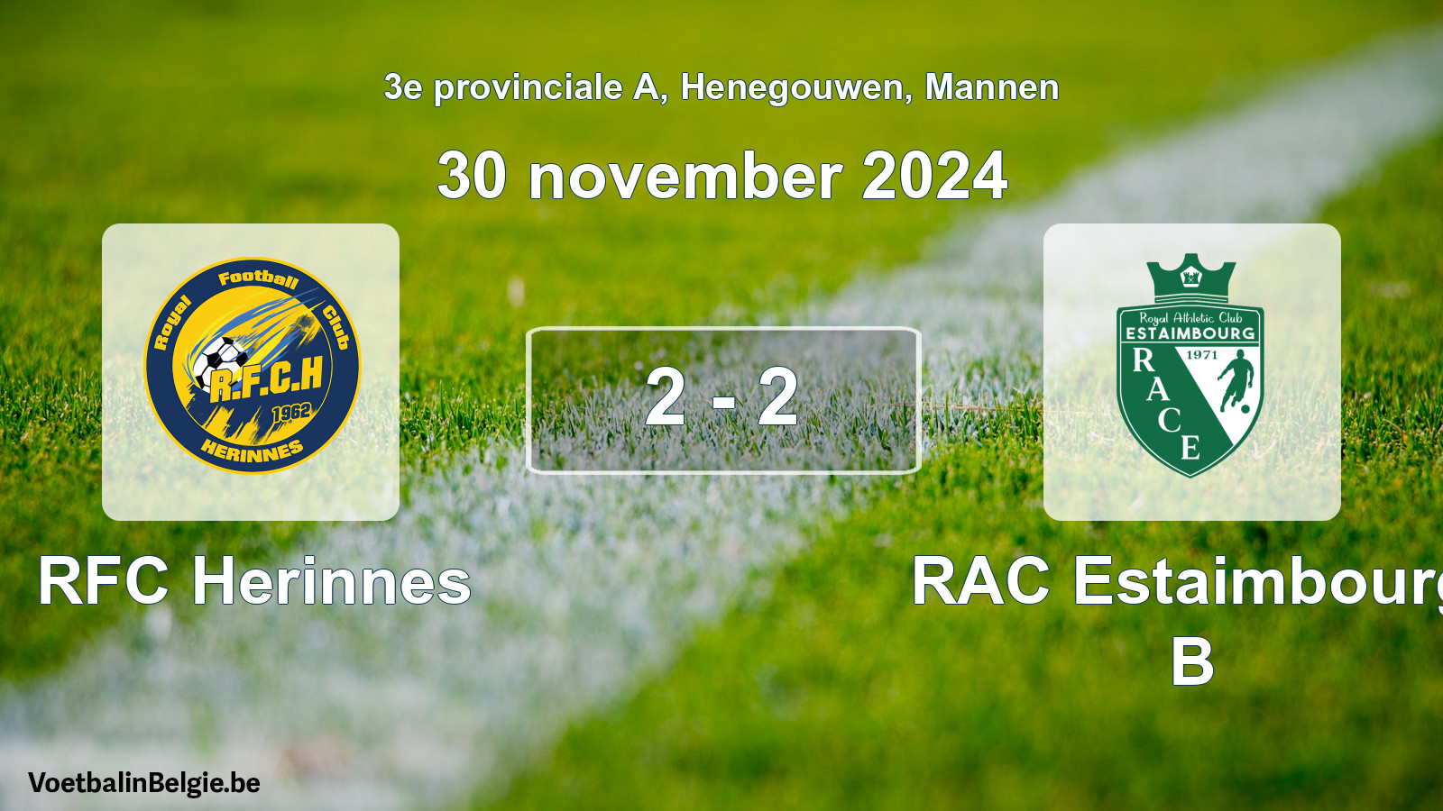 Gespeelde wedstrijd mannenvoetbal: RFC Herinnes - RAC Estaimbourg B 2 - 2 (30 november 2024)