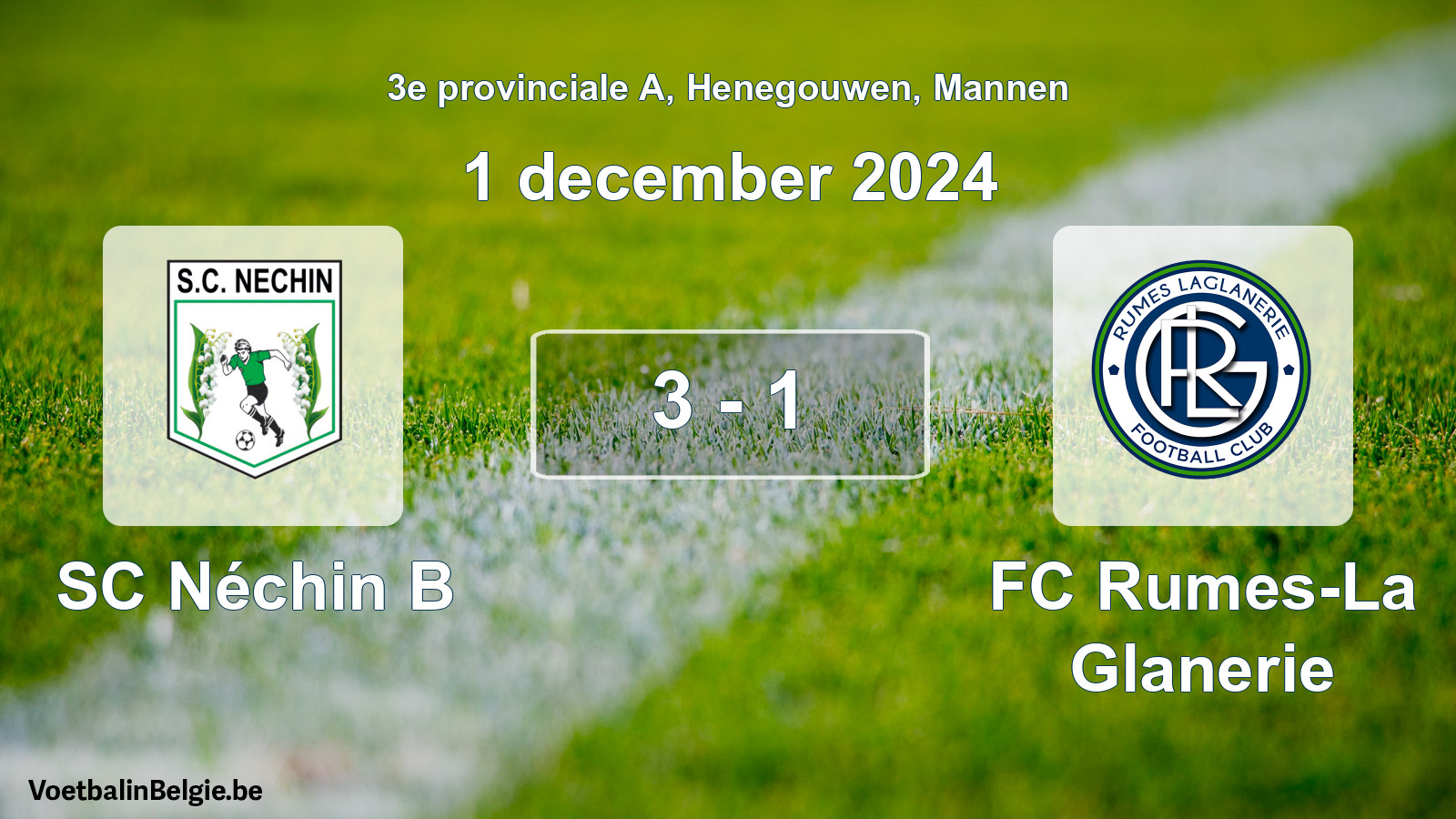 Gespeelde wedstrijd mannenvoetbal: SC Néchin B - FC Rumes-La Glanerie 3 - 1 (1 december 2024)