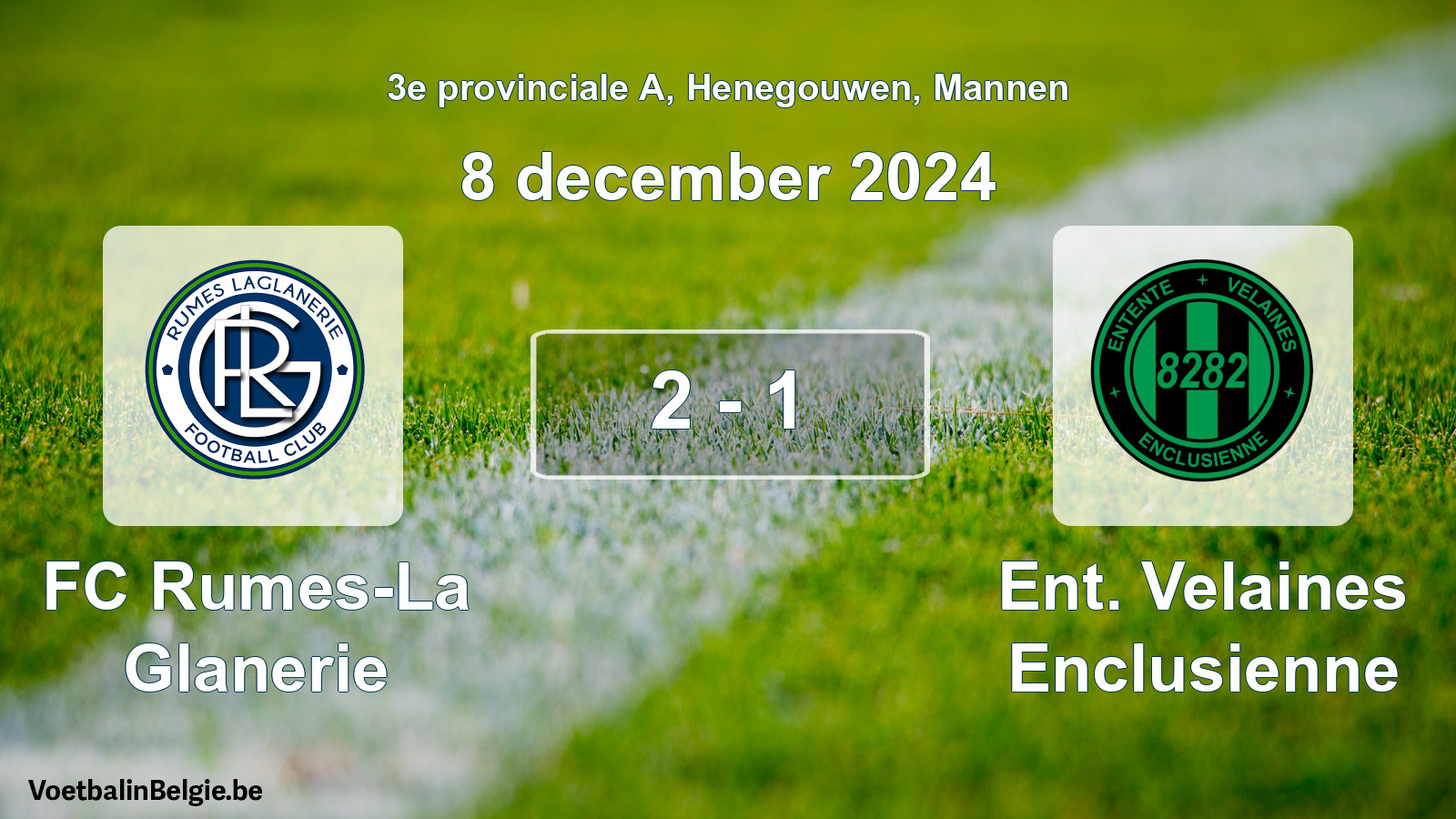 Gespeelde wedstrijd mannenvoetbal: FC Rumes-La Glanerie - Ent. Velaines Enclusienne 2 - 1 (8 december 2024)