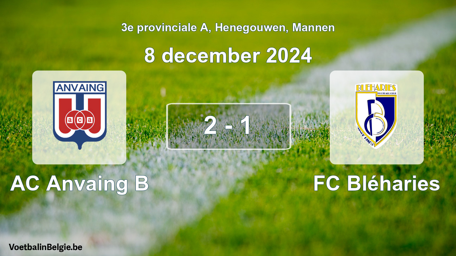Gespeelde wedstrijd mannenvoetbal: AC Anvaing B - FC Bléharies 2 - 1 (8 december 2024)