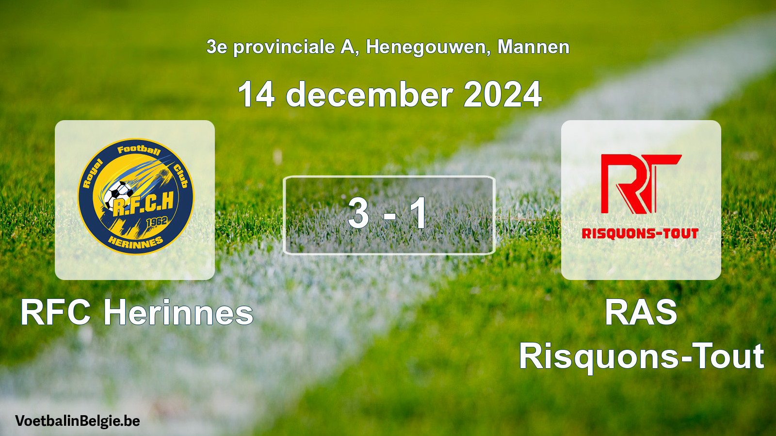 Gespeelde wedstrijd mannenvoetbal: RFC Herinnes - RAS Risquons-Tout 3 - 1 (14 december 2024)