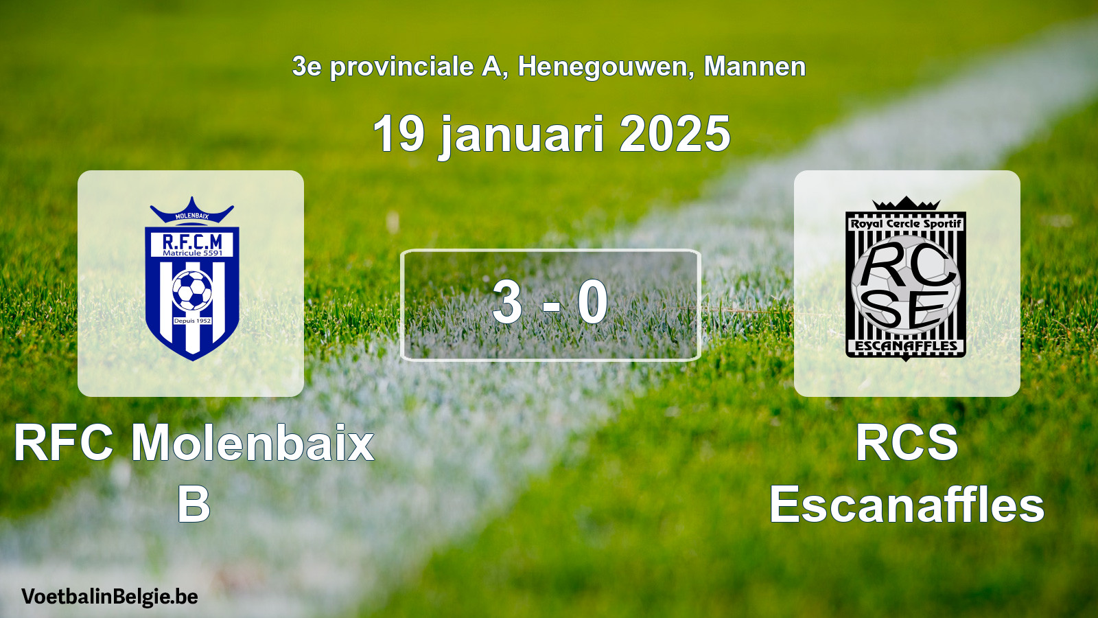 Gespeelde wedstrijd mannenvoetbal: RFC Molenbaix B - RCS Escanaffles 3 - 0 (19 januari 2025)
