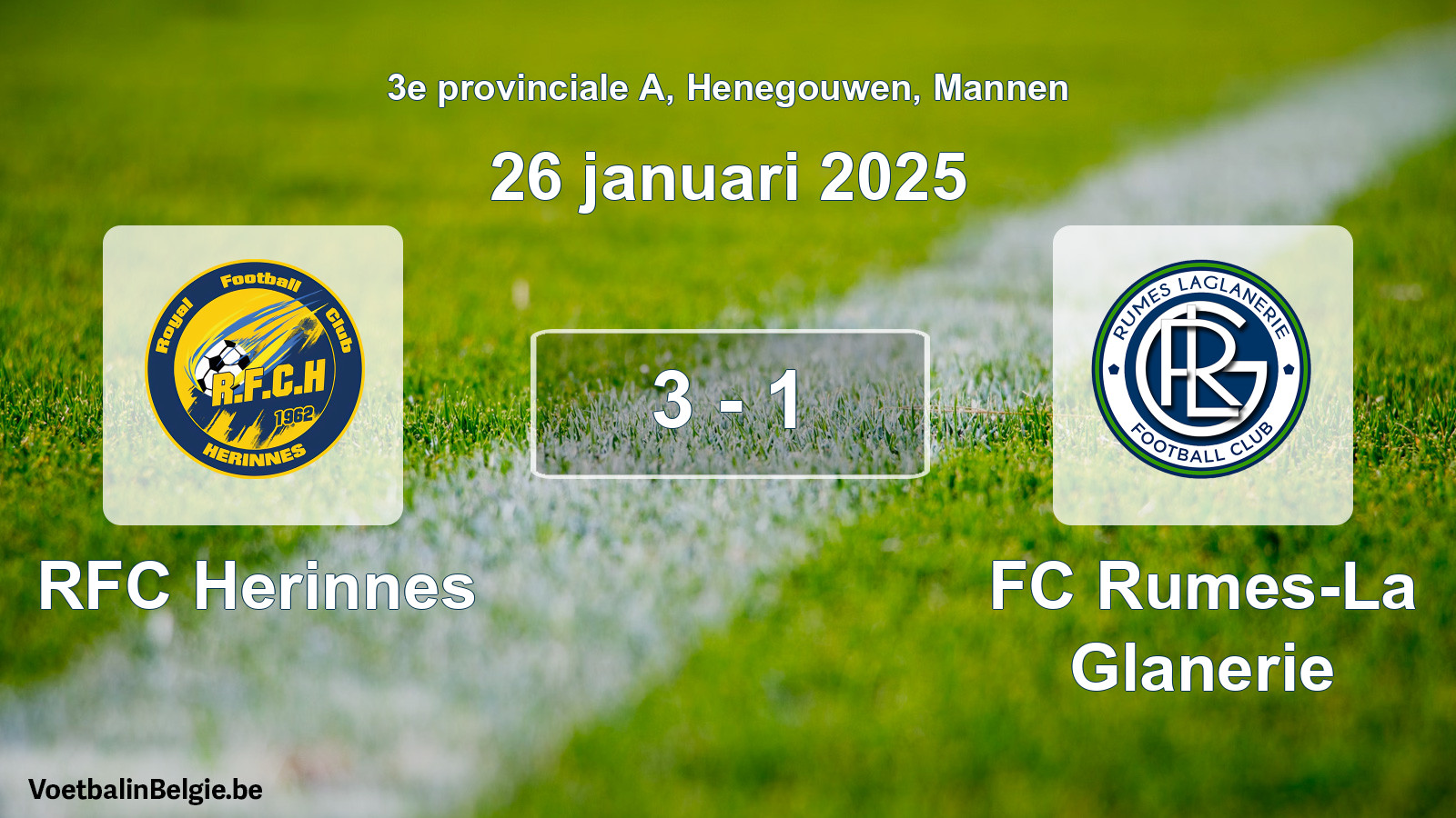 Gespeelde wedstrijd mannenvoetbal: RFC Herinnes - FC Rumes-La Glanerie 3 - 1 (26 januari 2025)