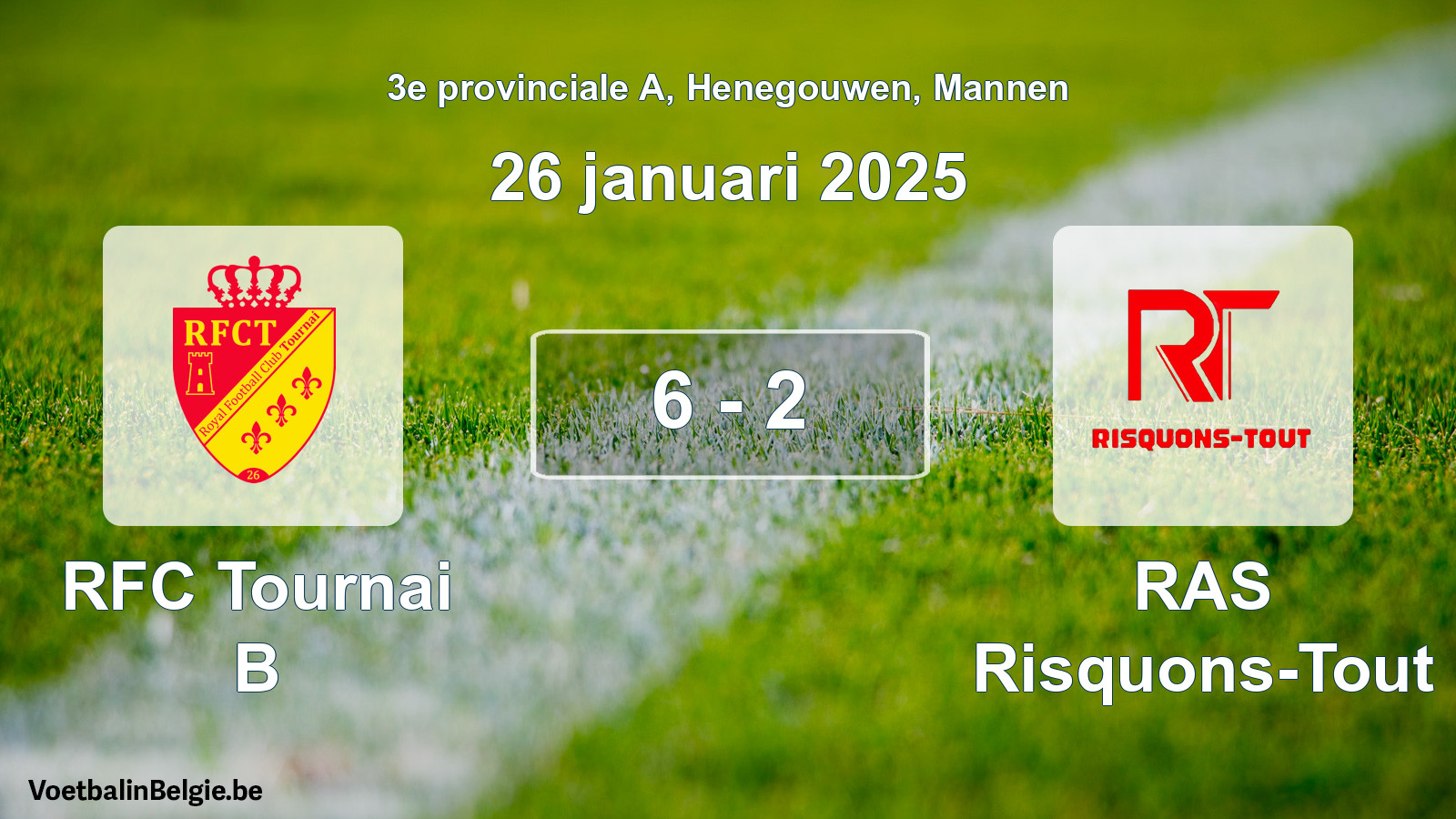 Gespeelde wedstrijd mannenvoetbal: RFC Tournai B - RAS Risquons-Tout 6 - 2 (26 januari 2025)