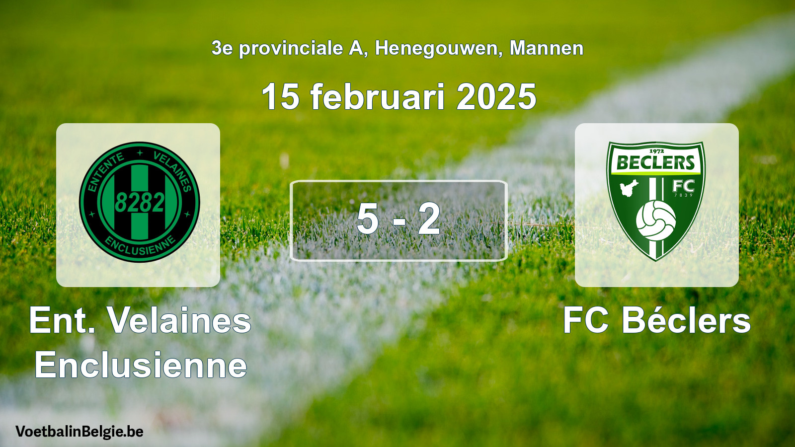Gespeelde wedstrijd mannenvoetbal: Ent. Velaines Enclusienne - FC Béclers 5 - 2 (15 februari 2025)