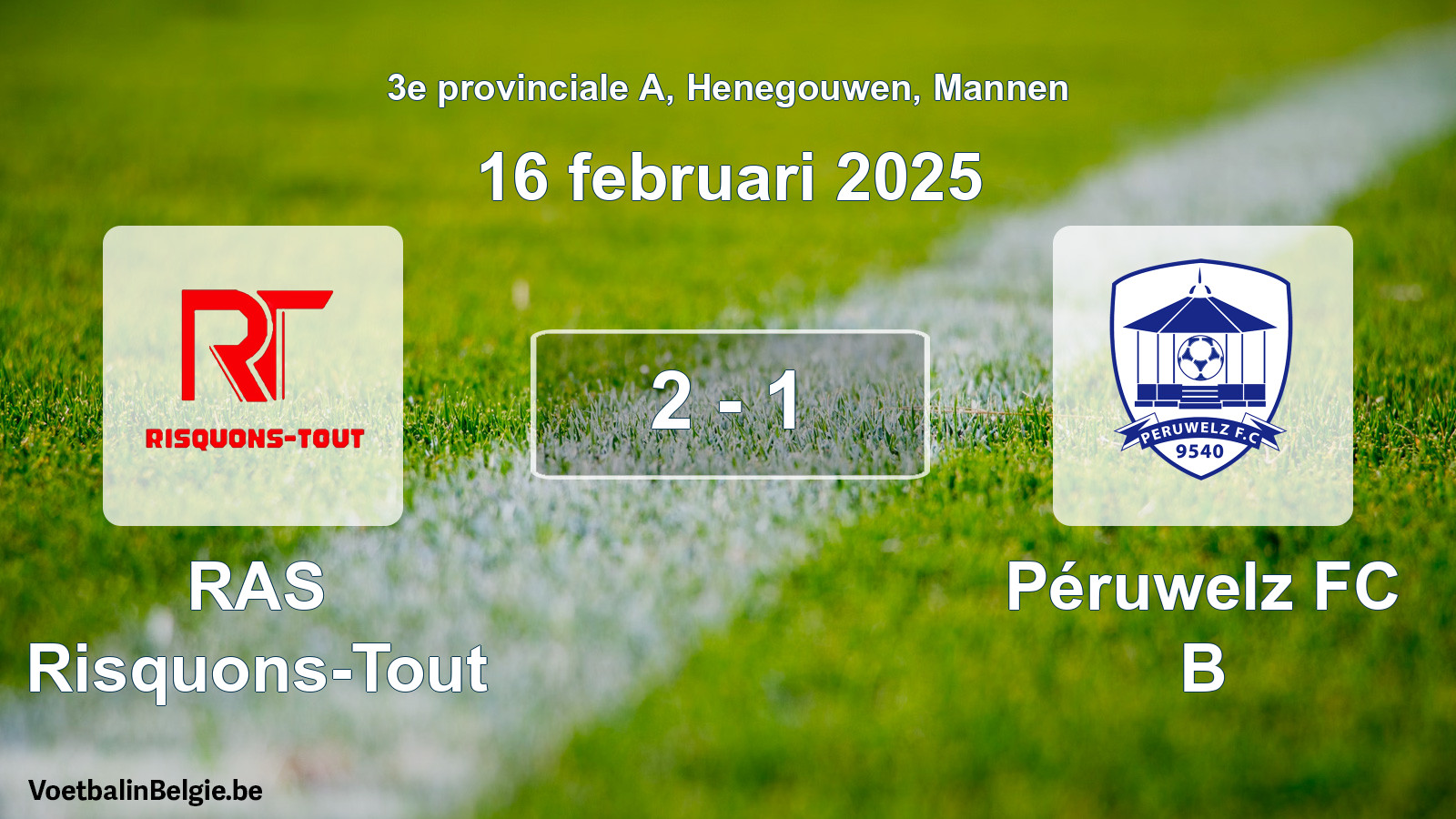 Gespeelde wedstrijd mannenvoetbal: RAS Risquons-Tout - Péruwelz FC B 2 - 1 (16 februari 2025)