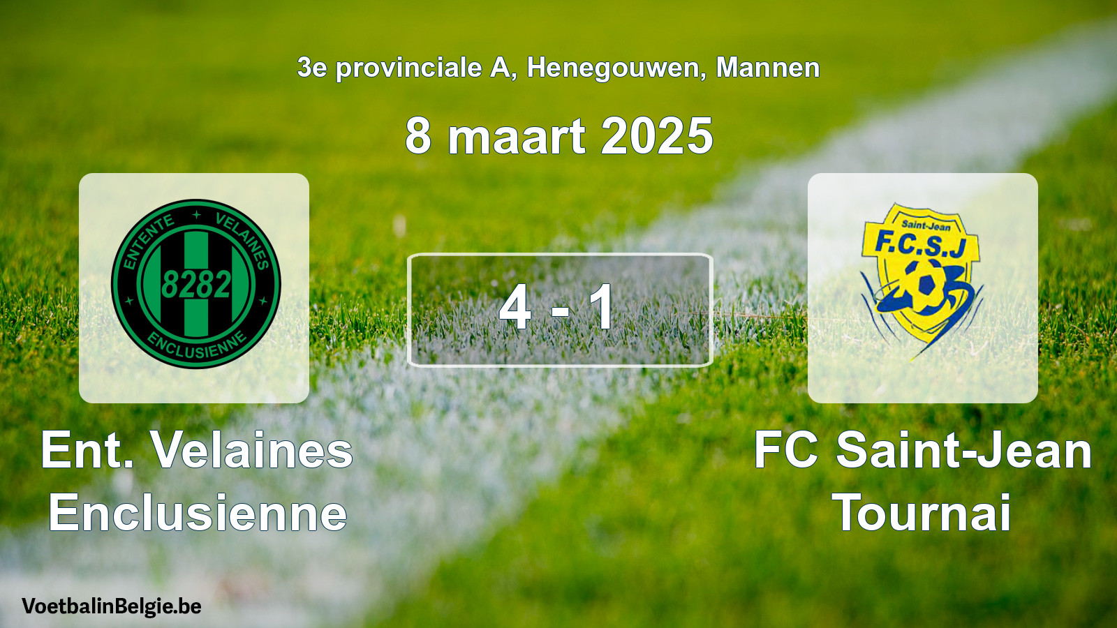 Gespieltes Spiel männer-Fußball: Ent. Velaines Enclusienne - FC Saint-Jean Tournai 4 - 1 (8 März 2025)