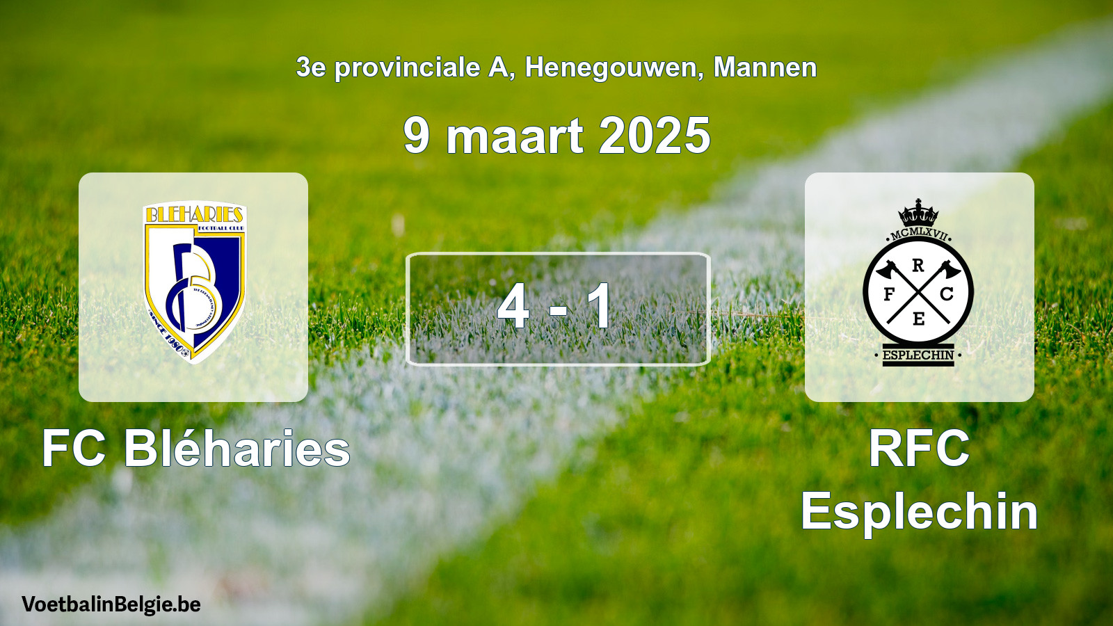 Gespeelde wedstrijd mannenvoetbal: FC Bléharies - RFC Esplechin 4 - 1 (9 maart 2025)