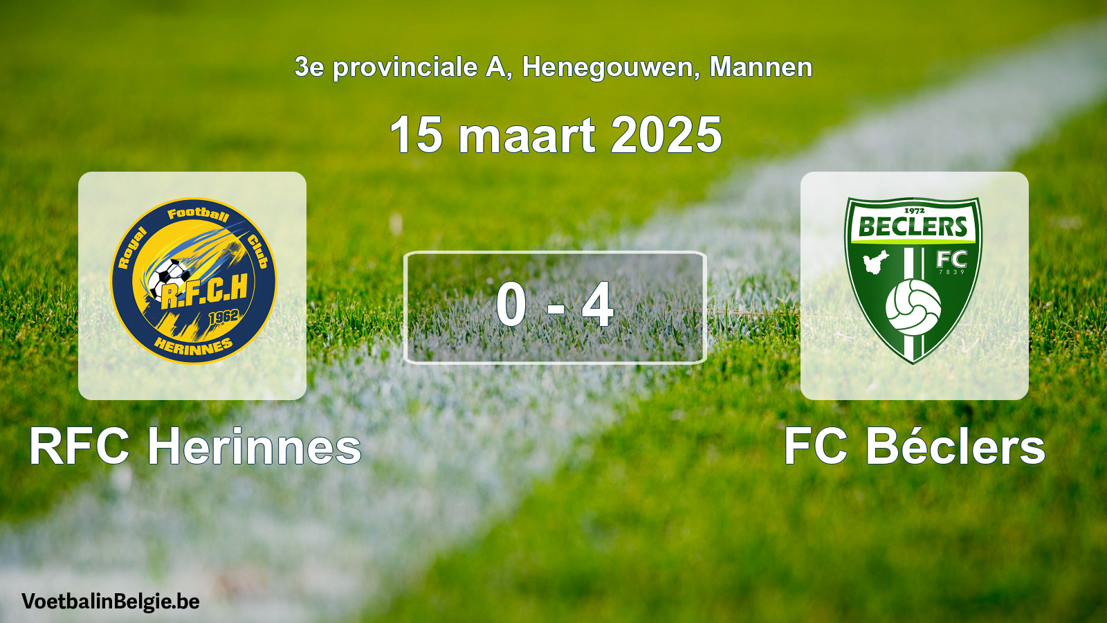 Gespeelde wedstrijd mannenvoetbal: RFC Herinnes - FC Béclers 0 - 4 (15 maart 2025)
