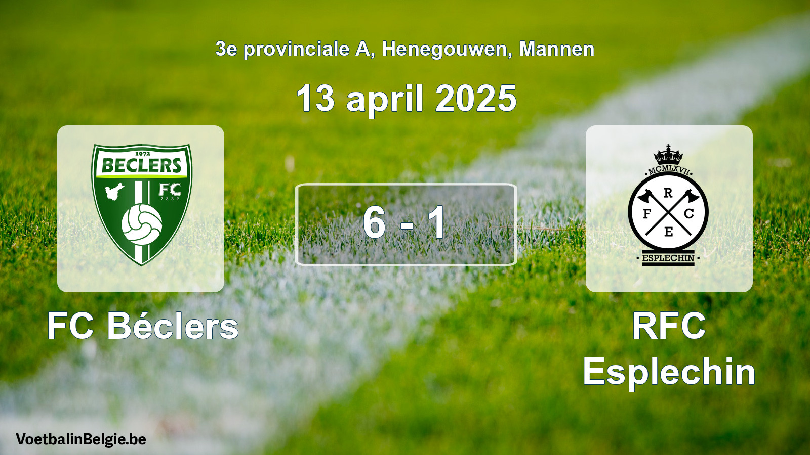 Gespeelde wedstrijd mannenvoetbal: FC Béclers - RFC Esplechin 6 - 1 (13 april 2025)
