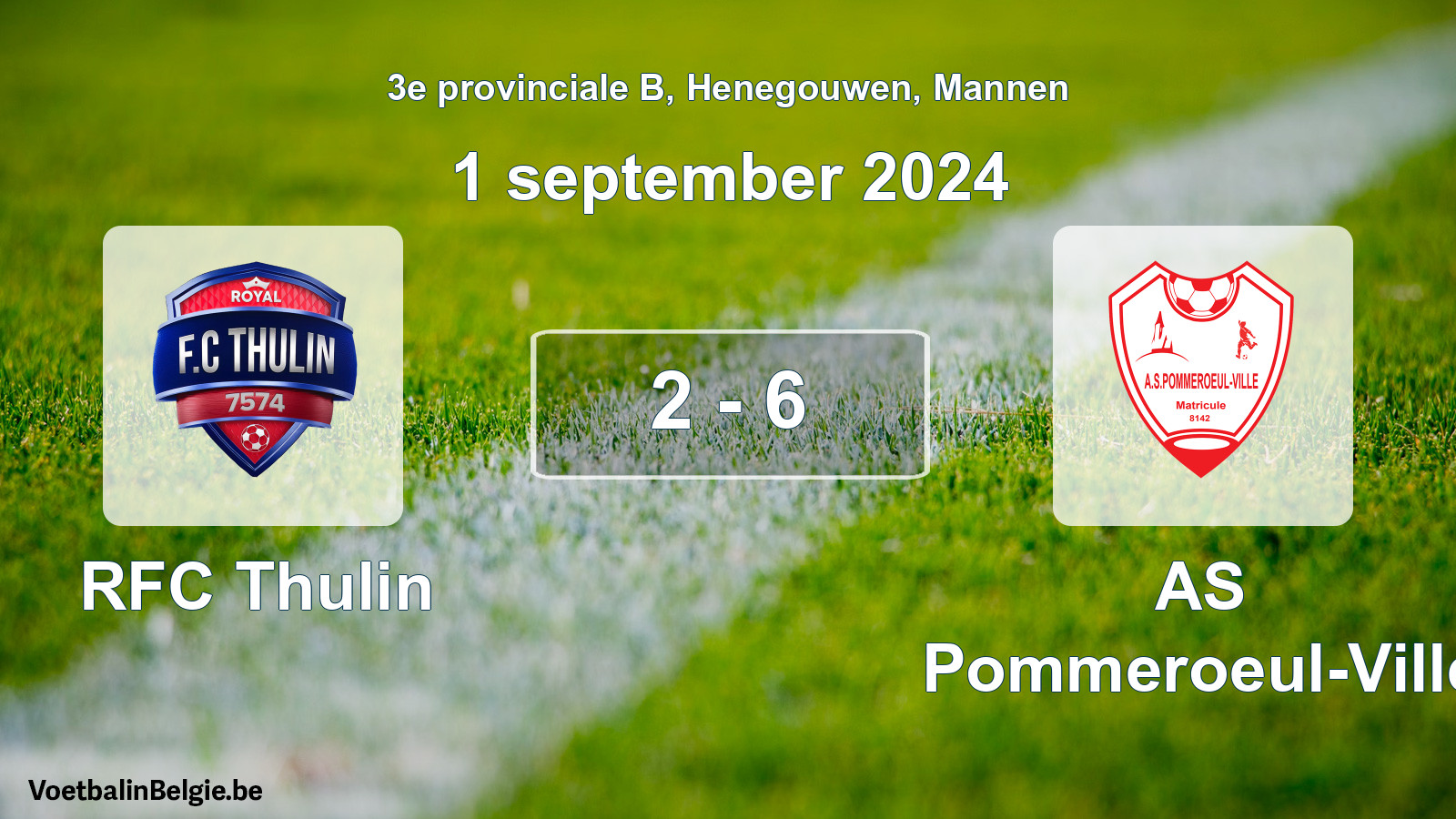 Gespeelde wedstrijd mannenvoetbal: RFC Thulin - AS Pommeroeul-Ville 2 - 6 (1 september 2024)