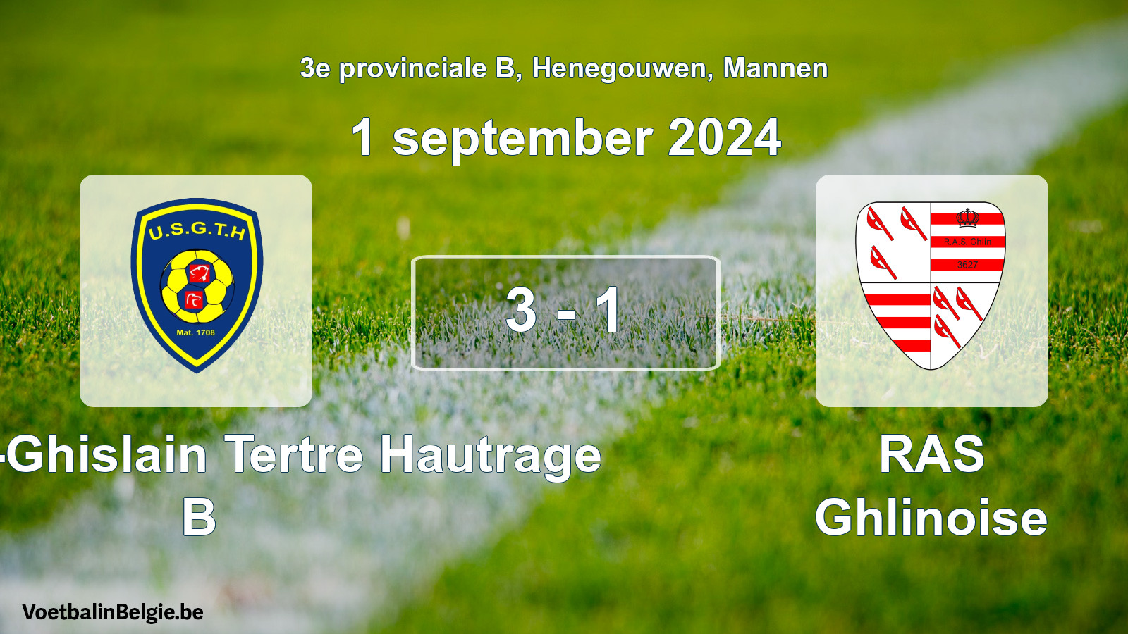 Gespeelde wedstrijd mannenvoetbal: U. Saint-Ghislain Tertre Hautrage B - RAS Ghlinoise 3 - 1 (1 september 2024)