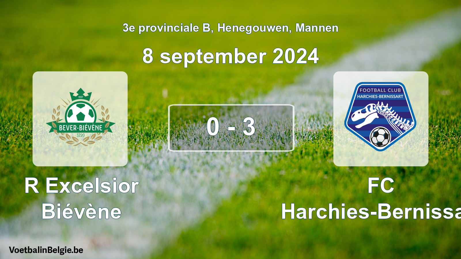 Gespeelde wedstrijd mannenvoetbal: R Excelsior Biévène - FC Harchies-Bernissart 0 - 3 (8 september 2024)
