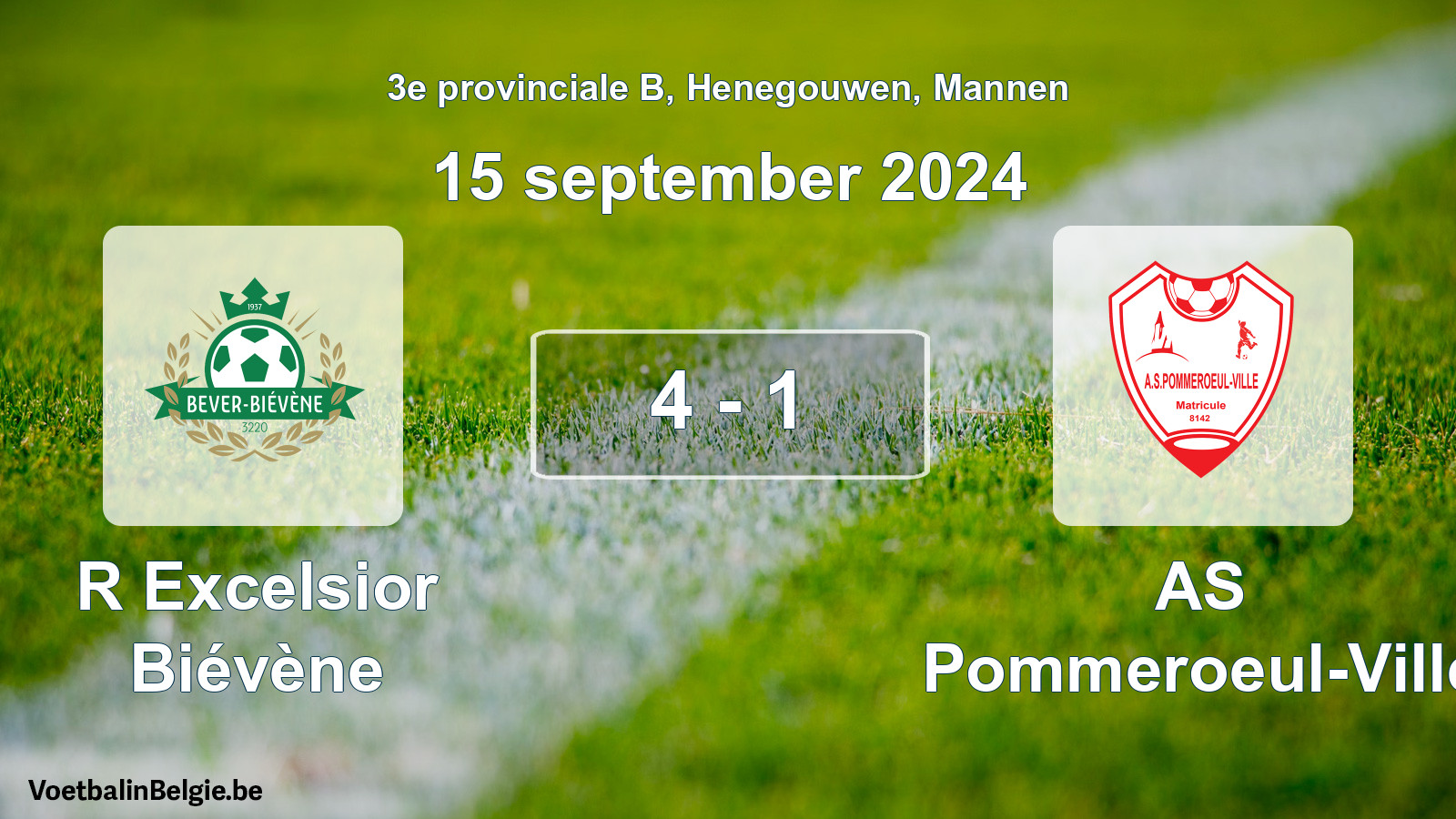 Gespeelde wedstrijd mannenvoetbal: R Excelsior Biévène - AS Pommeroeul-Ville 4 - 1 (15 september 2024)