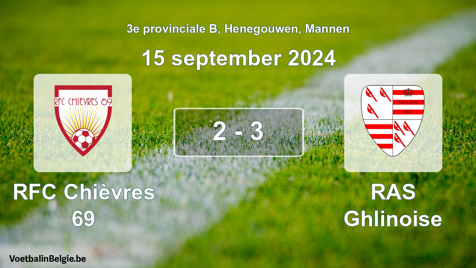 Gespeelde wedstrijd mannenvoetbal: RFC Chièvres 69 - RAS Ghlinoise 2 - 3 (15 september 2024)