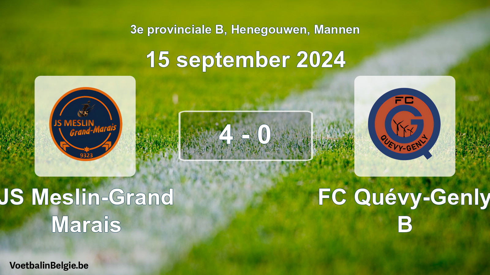 Gespeelde wedstrijd mannenvoetbal: JS Meslin-Grand Marais - FC Quévy-Genly B 4 - 0 (15 september 2024)