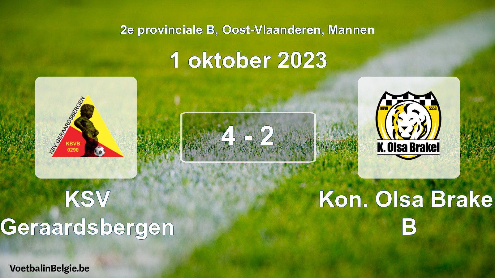 Gespeelde wedstrijd mannenvoetbal: KSV Geraardsbergen - Kon. Olsa Brakel B 4 - 2 (1 oktober 2023)