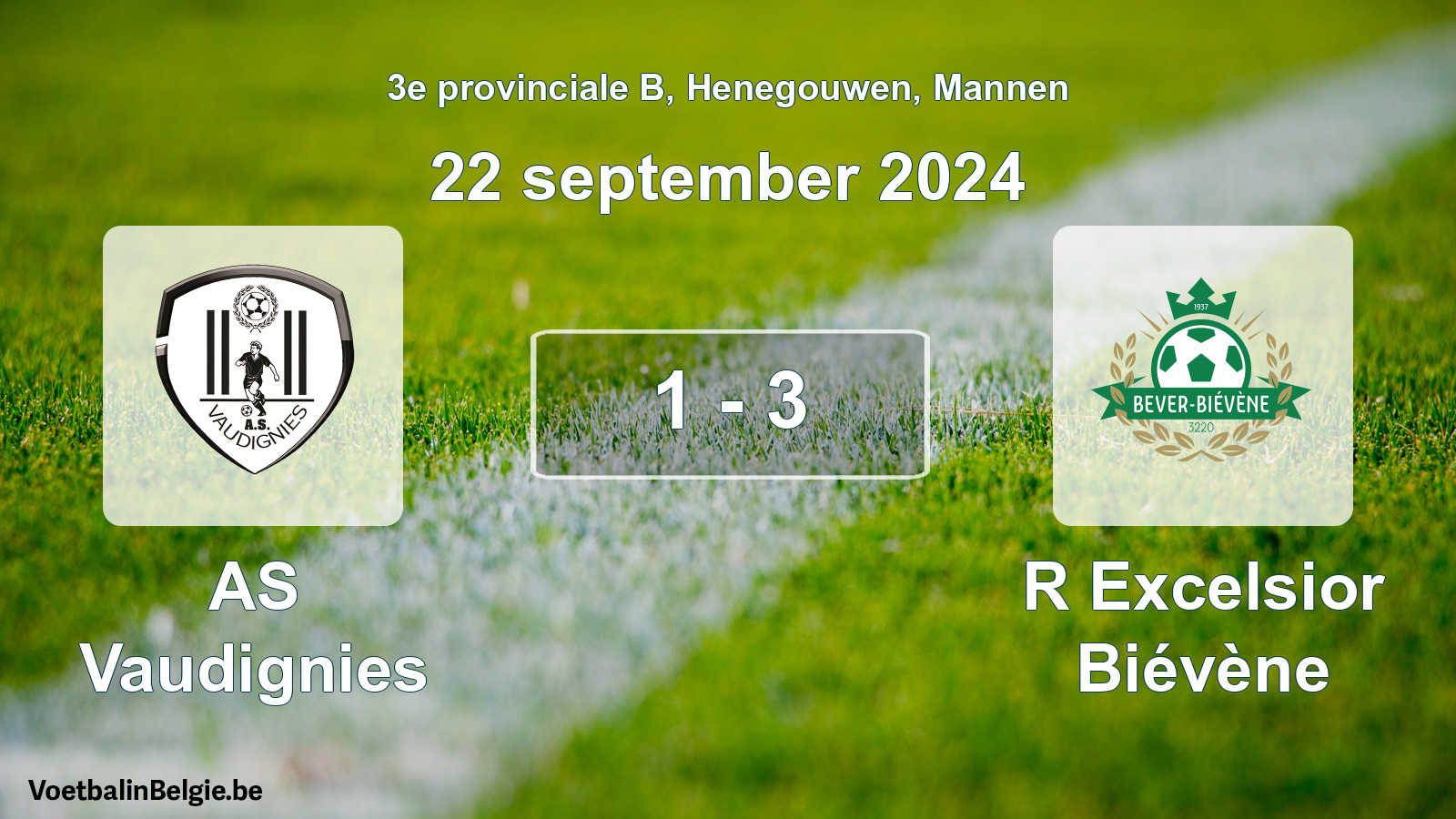 Gespeelde wedstrijd mannenvoetbal: AS Vaudignies - R Excelsior Biévène 1 - 3 (22 september 2024)