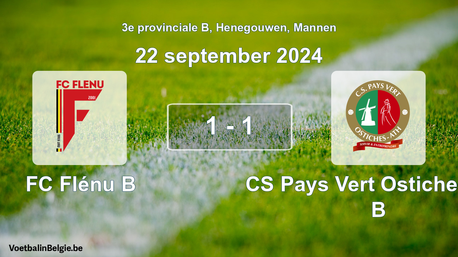 Gespeelde wedstrijd mannenvoetbal: FC Flénu B - CS Pays Vert Ostiches-Ath B 1 - 1 (22 september 2024)