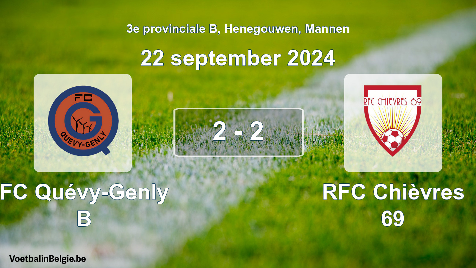 Gespeelde wedstrijd mannenvoetbal: FC Quévy-Genly B - RFC Chièvres 69 2 - 2 (22 september 2024)