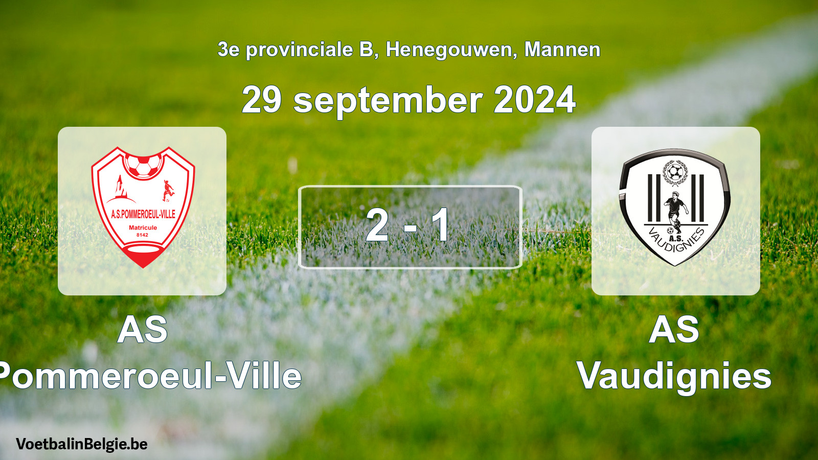 Gespeelde wedstrijd mannenvoetbal: AS Pommeroeul-Ville - AS Vaudignies 2 - 1 (29 september 2024)