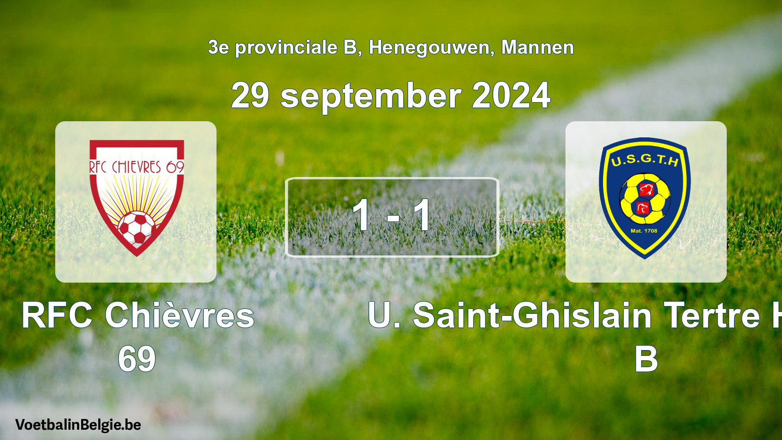 Gespeelde wedstrijd mannenvoetbal: RFC Chièvres 69 - U. Saint-Ghislain Tertre Hautrage B 1 - 1 (29 september 2024)